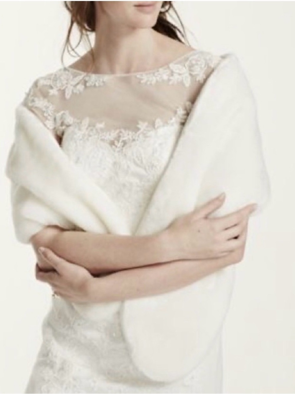 White Faux Fur Bridal Stole Wrap Shawl Winter Wedding Cover Up